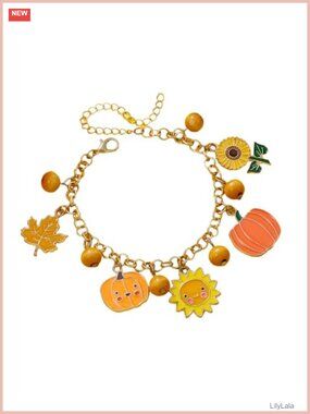 Thanksgiving Stretch Bracelet Alloy Acrylic Beads Turkey Pumpkin Charm